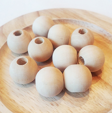 シュシュ ヘアゴム ブラウン/ウッドビーズ ウッドビーズ 直径20㎜ 丸型